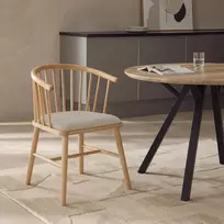Medinė lazdelė kėdė Ąžuolo spalvos minkšta šviesiai smėlio spalvos palėpė