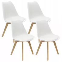 Bm Design 4 NORDEN kėdės, baltos, pagalvėlė, medinė koja