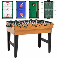 4 in 1 Daugiafunkcinis Žaidimų Stalas | Vakarėlių Žaidimų Stalas su Stalo Tenisu, Stalo Futbolu, Biliardu ir Stalo Ledo Rituliu, Skirtas Linksmybėms su Keliais Žaidėjais, Natūralus Medis + Juoda Spalva