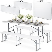 Sulankstomas sodo baldų komplektas Plonos 440300, stalas ir 2 suolai, 180 cm, baltas