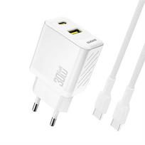Dudao A27TCEU PD 30W GaN USB-A USB-C tinklo įkroviklis su USB-C laidu, baltas