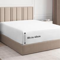 Balta priglundanti paklodė su guma 200x200 cm – minkšta, kvėpuojanti, skirta čiužiniams iki 40 cm