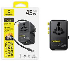 Adapteris Baseus PicoGo AG11, USB Type C/2 x USB Type A/2 x AC, juoda sp., 45 W