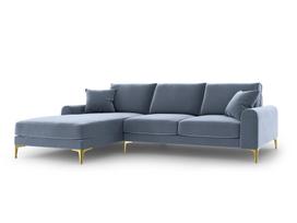 Minkštas kampas Mazzini Sofas Madara, veliūras, šviesiai mėlynas/auksinės spalvos