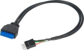 Akasa USB 19 pin - USB 9 pin, 0.3m, Juoda (AK- CCUB36- 30BK)