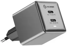 ALOGIC Dual USB-C Rapid Power 45W Cube GaN Charger - Space pilka