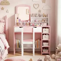 Lauko baldų komplektas Promotions Vaikiškas tualetinis staliukas su kėdute ir veidrodžiu 80x40,6x118,1 cm rožinė/balta