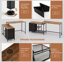 Promotions Kompiuterio stalas L formos su elektros lizdu ir 3 audinio stalčiais 140x105x75 cm baltas/pilkas