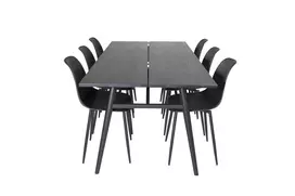 Valgomojo stalas Sleek (prailginamas), 195x95cm, Juoda + 6 kėdės Polar, Plastikas/Juoda