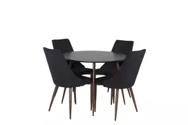 Plaza Apvalus stalas 100 cm, juoda + Leone Valgomojo kėdė 4 vnt., juoda