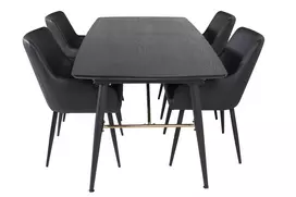 Auksinis prailginimo stalas - 180/220*85*H76 juoda fanera - Juodos kojos - Žalvario detalės + Komfortas - Valgomojo kėdė 2 pak. - juoda/juoda _4