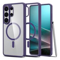 Spigen Ultra Hybrid MagFit dėklas su MagSafe, skirtas Samsung Galaxy S26 Ultra, skaidrus su tamsiai violetiniu apvadu („Deep Purple“)