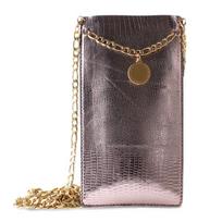 Puro Glam Chain universalus veganiškos odos telefono dėklas su 2 kortelių skyreliais ir aukso spalvos grandinėle per petį, XL, rudas