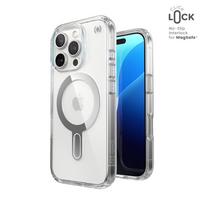Speck Presidio Perfect-Clear dėklas su MagSafe ir ClickLock, skirtas iPhone 16 Pro, „Clear/Chrome“