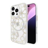 Case-Mate Floral Gems MagSafe dėklas, skirtas iPhone 16 Pro, aukso spalvos