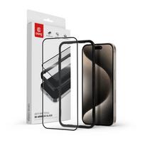 Crong Anti-Bacterial 3D Armor Glass antimikrobinis 9H viso paviršiaus klijuojamas grūdintas ekrano stiklas, skirtas iPhone 15 Pro, su montavimo rėmeliu
