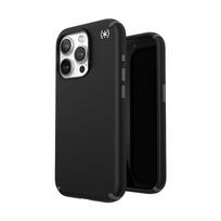 Speck Presidio2 Pro MagSafe dėklas, skirtas iPhone 15 Pro, juodas su skalūno pilkos spalvos detalėmis