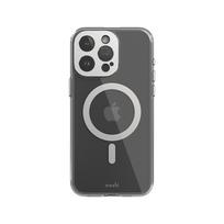Moshi iGlaze MagSafe dėklas, skirtas iPhone 15 Pro Max, skaidrus su „Luna Silver“ spalvos detalėmis