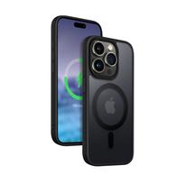 Crong Hybrid Frost MAG Cover dėklas, skirtas iPhone 15 Pro Max, suderinamas su MagSafe, juodas