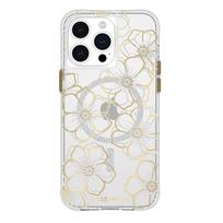 Case-Mate Floral Gems MagSafe dėklas, skirtas iPhone 15 Pro Max, aukso spalvos