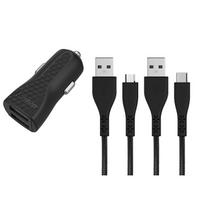 Energizer HardCase DC2BLCMM automobilinis įkroviklis, 2 × USB-A, 2,4 A, su USB-C ir Micro-USB laidu, juodas