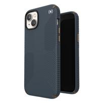 Speck Presidio2 Grip dėklas, skirtas iPhone 15 Plus / 14 Plus, neslystantis, „Charcoal / Cool Bronze / Slate“ spalvų derinys