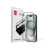 Crong 3D Armor Glass 9H visą paviršių klijuojamas grūdintas apsauginis ekrano stiklas, skirtas iPhone 16 / 15, su montavimo rėmeliu