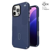 Speck Presidio2 Grip dėklas su MagSafe ir ClickLock, skirtas iPhone 16 Pro Max, „Coastal Blue/Dust Grey“