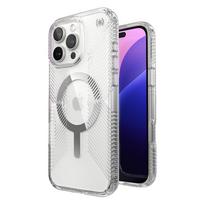 Speck Presidio Perfect-Clear Grip dėklas su MagSafe, skirtas iPhone 16 Pro Max, „Clear/Chrome“