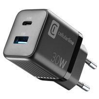 Cellularline Multipower Micro GaN USB-C ir USB-A Power Delivery tinklo įkroviklis, 30 W, juodas