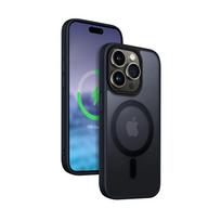 Crong Hybrid Frost MAG Cover dėklas, skirtas iPhone 15 Pro, suderinamas su MagSafe, tamsiai mėlynas