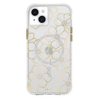 Case-Mate Floral Gems MagSafe dėklas, skirtas iPhone 15 Plus, aukso spalvos