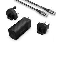 Energizer Ultimate A65MUC GaN kelioninis tinklo įkroviklis su EU / UK / US kištukais, USB-C + USB-A, 65 W PD, su USB-C laidu, juodas