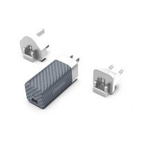 Energizer Ultimate A65MU GaN kelioninis tinklo įkroviklis su EU / UK / US kištukais, USB-C + USB-A, 65 W PD, sidabro spalvos