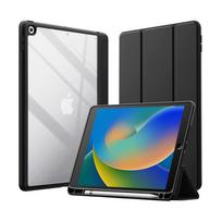 Crong PrimeFolio atverčiamas dėklas, skirtas iPad 10.2" (2019–2021), su atrama ir Apple Pencil laikikliu, juodas ir skaidrus
