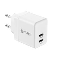 Crong Ultra Compact GaN sieninis įkroviklis, 2 × USB-C, 35 W, PD 3.0, PPS, baltas