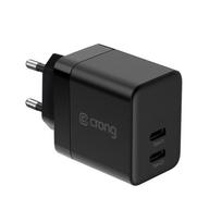Crong Ultra Compact GaN sieninis įkroviklis, 2 × USB-C, 35 W, PD 3.0, PPS, juodas