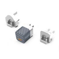 Energizer Ultimate A38QMU GaN kelioninis tinklo įkroviklis su EU / UK / US kištukais, USB-C + USB-A, 38 W PD + QC 3,0, sidabro spalvos