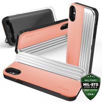 Zizo Retro Series piniginės tipo dėklas su magnetiniu užsegimu ir integruota atrama, skirtas iPhone XS / X, persikų ir sidabro spalvos