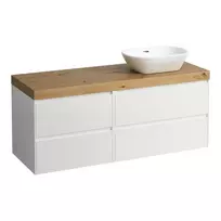 Vonios kambario spintelė Laufen LANI, su 65 mm storio stalviršiu, (be praustuvo) su išpjova dešinėje pusėje 137 × 58 cm matinė balta/ąžuolas, H4065831122601
