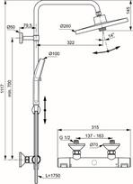 Ideal Standard Ceratherm T25+ dušo sistema su termostatiniu maišytuvu, dušo galva Ø260 mm, rankinis dušas Ø100 mm, juoda