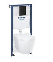 Grohe Solido potinkinio rėmo, Start Round WC rimless, tvritinimų ir matinio juodo mygtuko komplektas, 3-6 l, 1.13 m