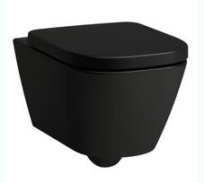 Pakabinamas unitazas, MEDA 54x36, tylus sūkurinis nuplovimas (Silent flush), be apvado (Rimless), juodas matinis