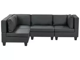 4 vietų modulinė sofa UNSTAD Dešininė Juoda ekologiška oda