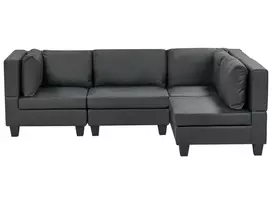 Modulinė kampinė sofa 4 asmenims UNSTAD kairinė juoda ekologiška oda