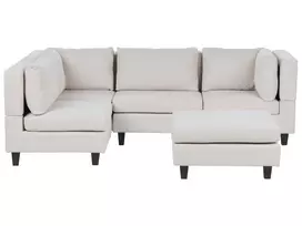 Modulinė 4 vietų kampinė sofa UNSTAD, dešininė, šviesiai smėlio spalvos, su otomane