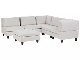 5 vietų modulinė sofa UNSTAD kairinė, šviesiai smėlio spalvos su pufu