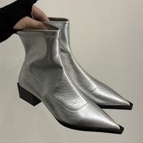 Women's High-End Pointed Toe Ankle Boots - European & American Style Chunky Heel, Slimming Design, Versatile Autumn/Winter Fashion 35