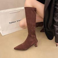 Winter Women Stretch Modern Boots Fashion Leopard Print Shoes Ladies Sexy High Heel Long Booties 35