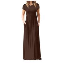 Women  Casual Pockets Short Sleeve Floor Length Dress Loose Party Dress XL